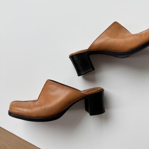 Brown Leather Clogs Mules Size 6 Chunky Heel Clarks - Picture 6 of 8